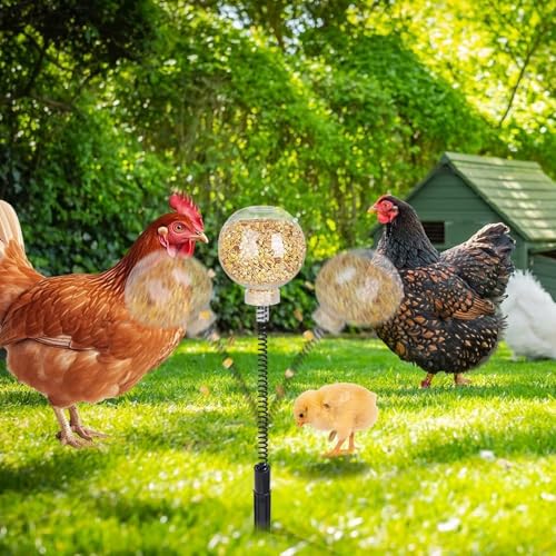 Chicken Feeders - 2PCS Outdoor Poultry Feeder With Ground Stake | Refillable Movable Trough For Hens & Birds | Chicken Feeder For Garden Farm Shed | Backyard Feeding Station For Poultry Field Exercise