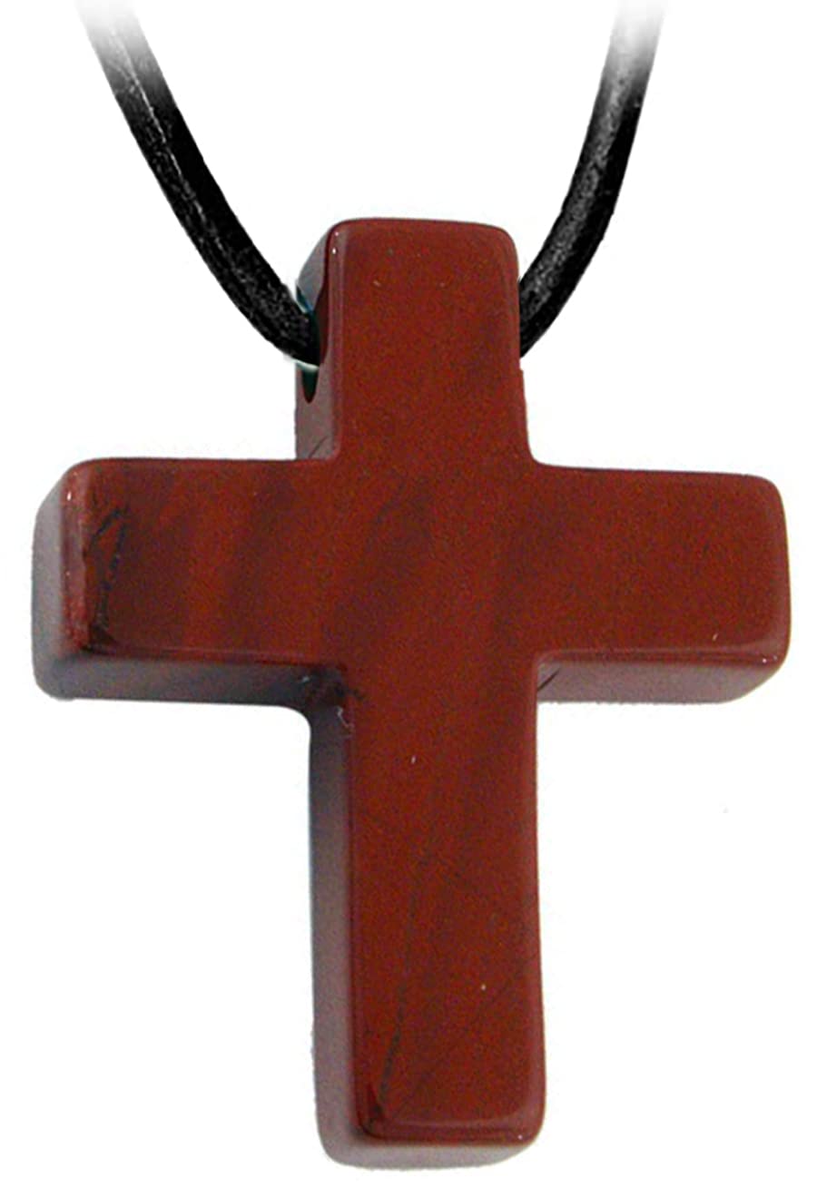 Kaltner Präsente Idea de regalo – Cadena de piel para hombre y mujer con colgante de cruz de piedra preciosa jaspe rojo (25 x 20 mm), Cuero Cuero jaspe, Jaspe rojo.