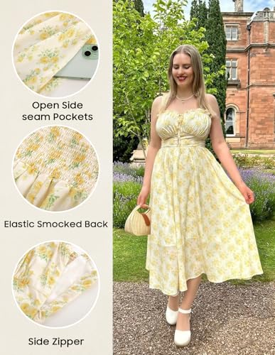 Scarlet Darkness Summer Dresses for Women 2026 Corset Milkmaid Dress Boho Long Dress Beach Midi Dress Yellow 2XL — view 4