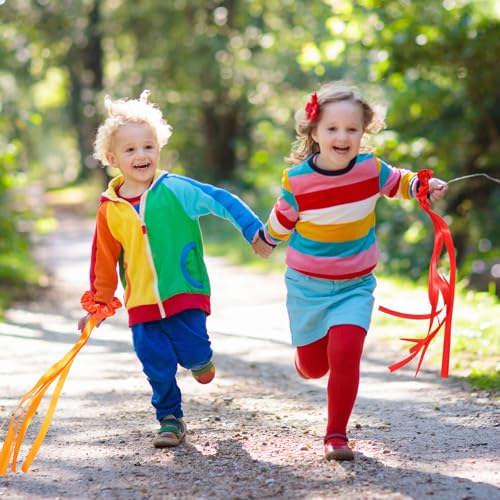 Image of VioraWhite 6 Pcs Rainbow Dance Ribbons for Kids Rainbow Rhythm Ribbons Elastic Wrist Streamers Hand Held Rhythm Streamers Gymnastics Dance Party Prop for Adult Decor (0.8 x 19.7 Inch