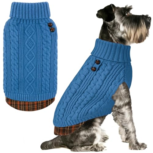 Image of KYEESE Dog Sweater for Small Dogs Turtleneck Thick Knit Pullover | Stretchy Fit, Lightweight & Warm, Cozy Knit Comfort, Classic Plaid Design, Gentle on Sensitive Skin, Winter Daily Wear