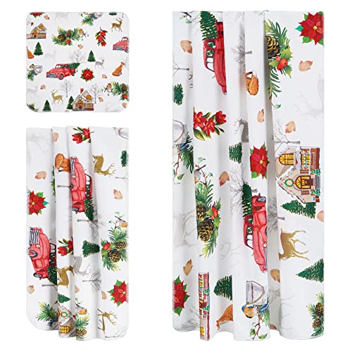 Aspmiz 3Pcs Christmas Bath Towels Set Include Beach Towel, Hand Towel And Wash Towel, Winter Truck Bath Towel For Bathroom, Soft Water Absorbent Xmas Beach Towel For Winter Theme Christmas Home Decor #TOP7