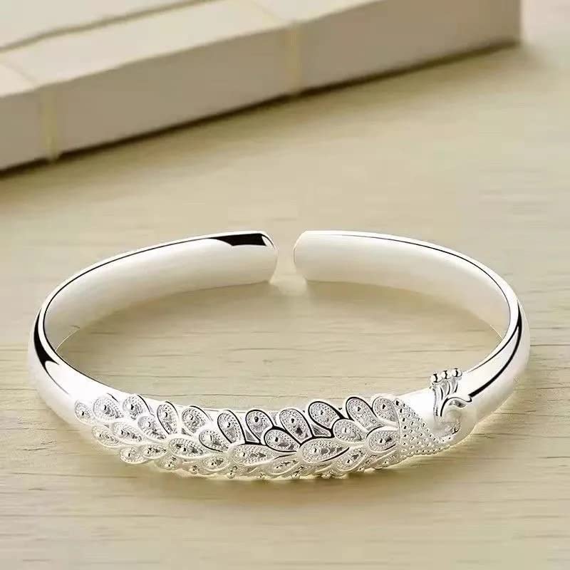 Bracelet à écran d'ouverture de paon en émail ciselé élégant - 4