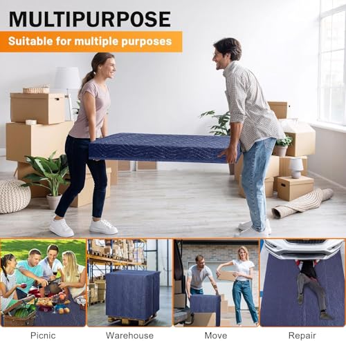 Image of 24 Moving Packing Blankets 80 x 72 Inches (35 lb /dz) Heavy Duty Moving Pads for Protecting Furniture Professional Quilted Shipping Furniture Pads (Dark Blue 24PCS)