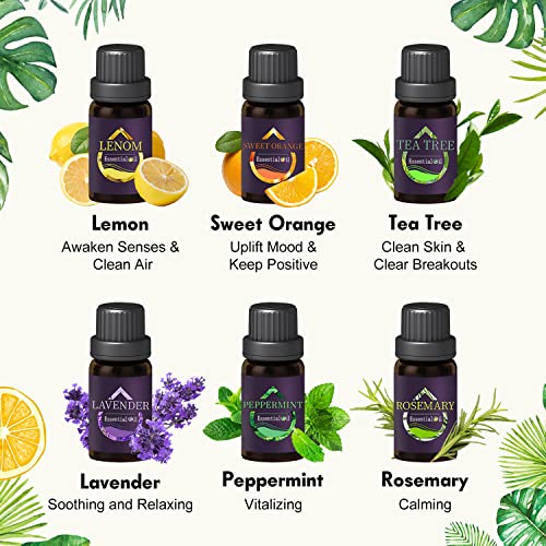 Essential Oils Set - Top 6 Organic Blends For Diffusers, Home Care, Candle Making, Fragrance, Aromatherapy, Humidifiers, Gifts-Lemon,Peppermint,Rosemary,Tea Tree,Lavender,Sweet Orange（10Ml) #TOP1