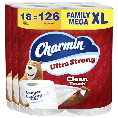 Charmin Toilet Paper Ultra Strong Clean Touch, 18 Family Mega XL Rolls = 126 Regular Rolls