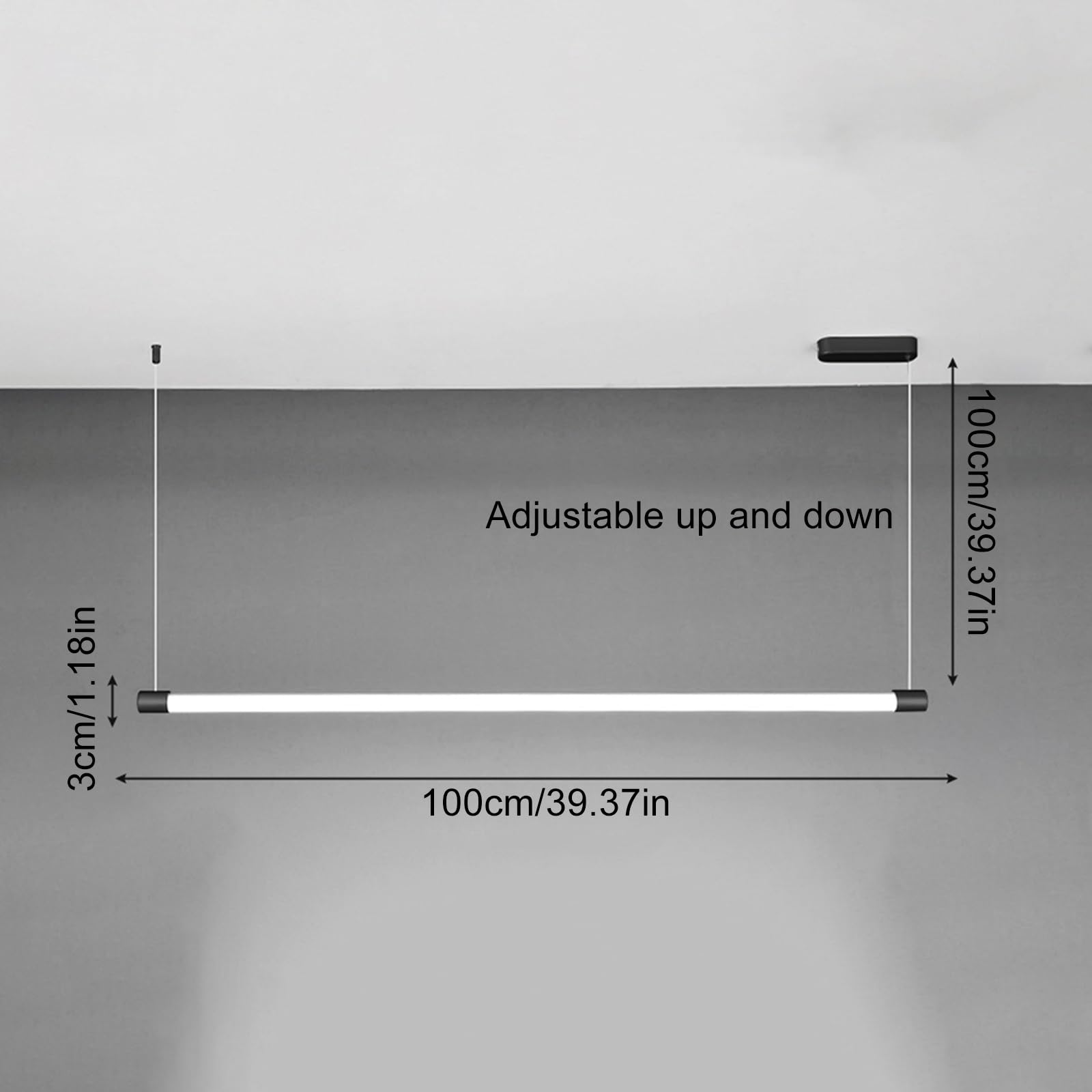 Suspension linéaire LED modulaire, lustre à tube long 6000 K, luminaire suspendu moderne épissable avec embouts multicolores for îlot de cuisine, salle à manger, bureau(Black,100cm)