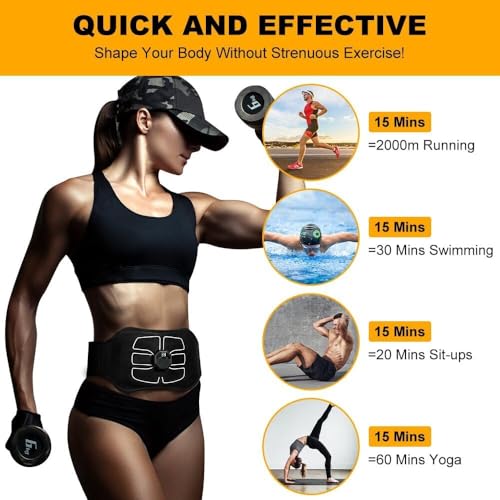Image of ABS Stimulator - EMS Muscle Stimulator, Portable Abdominal Belt, Ab Machine & Abs Workout Equipment Muscle Toner for Home and Office Fitness, Strength Training for Women and Men, Black white
