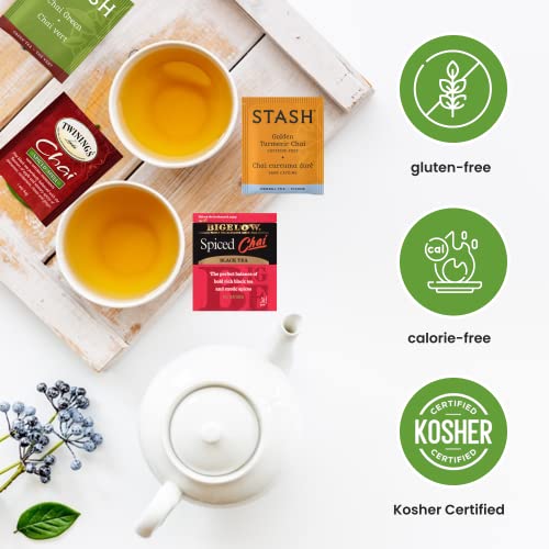 Chai Tea Bags – Luxurious Chai Tea Bags Variety Pack Assortment – Caffeine Chai Tea Sampler Set With 12 Flavors – Delicious And Natural Tea Bags Variety Pack With Cotton Bag – 48Pcs #TOP6