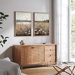 Wildflower Botanical Wall Art Decor Set of 2 Vintage Canvas Wall Decor Landscape Field Wall Art Pictures Farmhouse Prints Landscape Painting Vintage Artwork for Room Bedroom 16x24 Inch Unframed