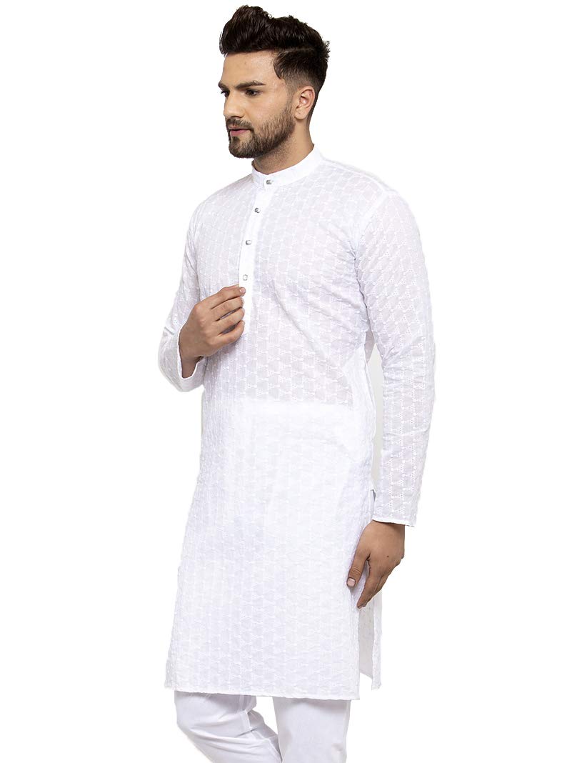 Jompers Men's Chicken Cotton Kurta. (White, M)