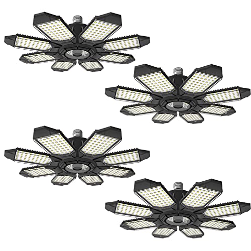 LIGHTNUM 4 Pack LED Garage Light, 6500k Deformable LED Garage Ceiling Lights with 8 Adjustable Panels 20000Lm Led Shop Lights Screw in E26/E27 Bulb Socket Compatible for Workshop Storage Room Basement LIGHTNUM 4 Pack LED Garage Light, 6500k Deformable LED Garage Ceiling Lights with 8 Adjustable Panels 20000Lm Led Shop Lights Screw in E26/E27 Bulb Socket Compatible for Workshop Storage Room Basement