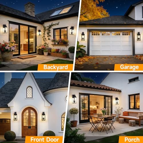 Image of 25'' Dusk Dawn Outdoor Wall Light, Large Black Exterior Porch Light Fixture | Auto On-Off, 4-E12 Base, Modern Exterior Sconce Wall Lighting Waterproof, Sensor Outside Lights for House Garage Door, 1 Pack