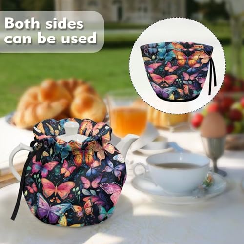 Image of Colorful Butterfly Tea Pot Cover Keep Tea Warm Insulation Teapot Cozies Machine Washable Kettle Cover Breakfast Warmer Home Decor for Home Kitchen Tea Party Table Decor
