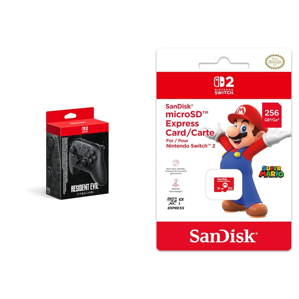 Nintendo Switch 2 Pro Controller edizione speciale Resident Evil Requiem + Scheda Micro SD Express SanDisk (256 GB) Switch 2