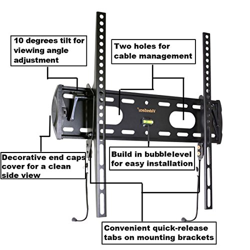 Videosecu Tv Wall Mount Tilt Low Profile Ultra Slim Television Mount Bracket For Most 26"- 47" Led Lcd Uhd Plasma Tv, Some Up To 55" Tv With Vesa 200X100 To 400X400 1Fe #TOP1