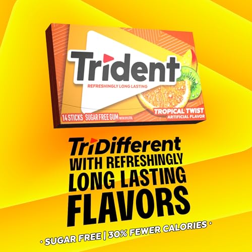 Image of Trident Tropical Twist Sugar Free Gum, 12 Packs of 14 Pieces (168 Total Pieces)