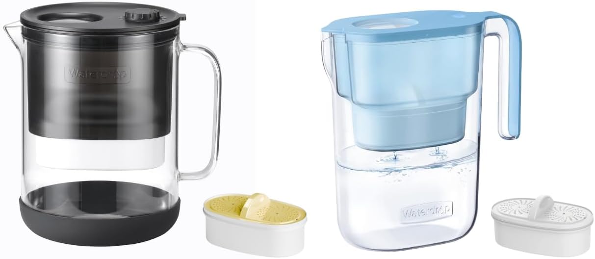 Waterdrop Glass Water Filter Pitcher with 1 Filter, Eco-Friendly, with NSF 53&42&372 Certified Filter, & Waterdrop Water Filter Pitcher with 1 Filter, 7-Cup, BPA Free, Easy to Clean