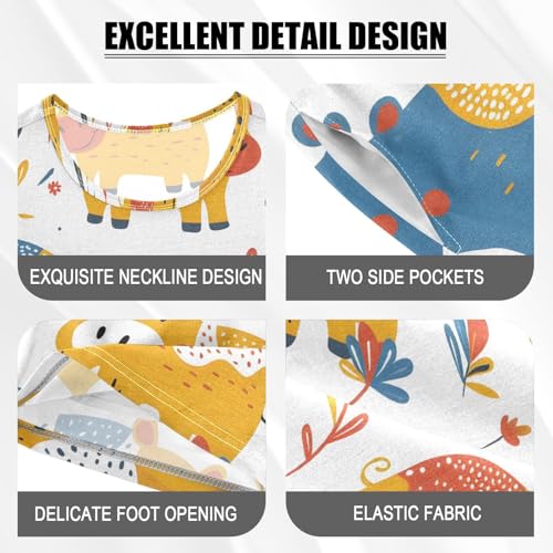 ALAZA Funny Hippo Leaves Pajamas Short Sleeve 2 Piece Sleepwear Top and Bottom Pajama Set Unisex4