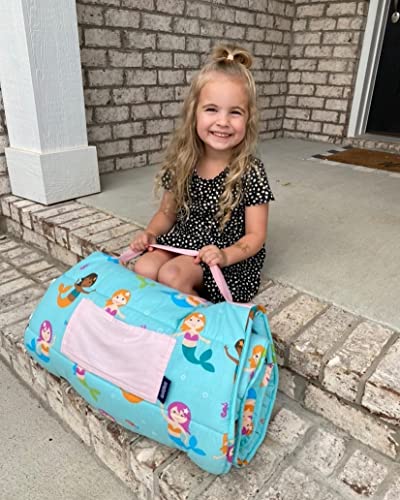 Image of Wildkin Original Nap Mat with Pillow for Toddler Boys and Girls, Ideal for Daycare and Preschool, Measures 50 x 1.5 x 20 Inches, Mom's Choice Award Winner, BPA-Free, Olive Kids (Mermaids) | Removable pillow, 50 x 20 in mat plus 40 x 31 in blanket, machine washable mat, ages 3-7 - preschool ready