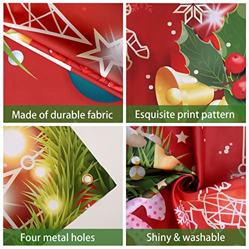 Image of 7x5FT Merry Christmas Banner - Santa Claus & Reindeer Background - Red Xmas Party Backdrop for Kids