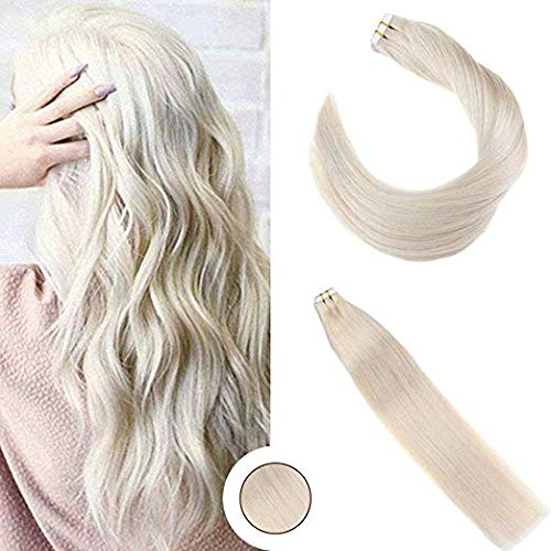 18inch Hair Extensions Tape Double Sided #60 Platinum Blonde 50g Seamless Skin Weft Human Hair Tape in Hair Extensions Glue on Remy Hair 20pcs