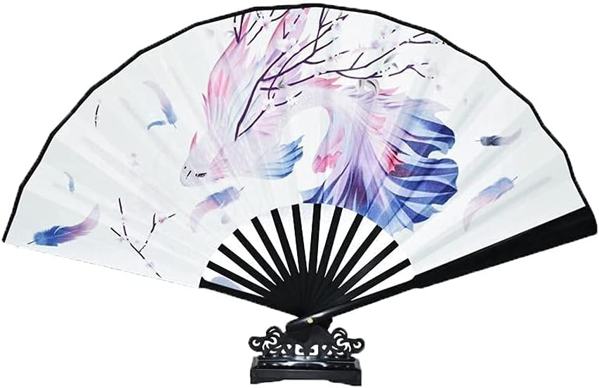 Antique Folding Fan Easy to Open and Close Tassel Double-Sided Silk Fabric Handheld Folding Fan Bamboo Folding Fan Decorative Home Ceremonial Folding Fan (D)