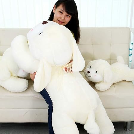 Amazon イヌ縫い包み かわいい 抱きまくら ふわふわ 白 動物 クッション うつ伏せ姿 寝心地いい 寝添え インテリア キャラクター 置い物 恋人へ 子ども プレゼント お祝い 添い寝 クリスマス 癒し系 115cm ぬいぐるみ おもちゃ