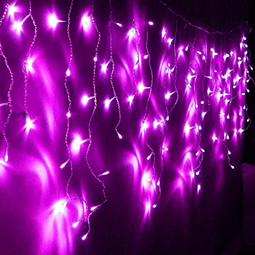 Image of Dazzle Bright 360 LED Christmas Icicle String Lights, Light Up Christmas Decorations 8 Modes Fairy Lights for Outside Garden Patio Holiday Party (Purple)