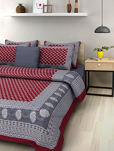 Image of JAIPUR PRINTS 100% Cotton Rajasthani Bedsheet for Double Bed Cotton with 2 Pillow Covers Set,180 TC, 3D Printed Pattern, Grey