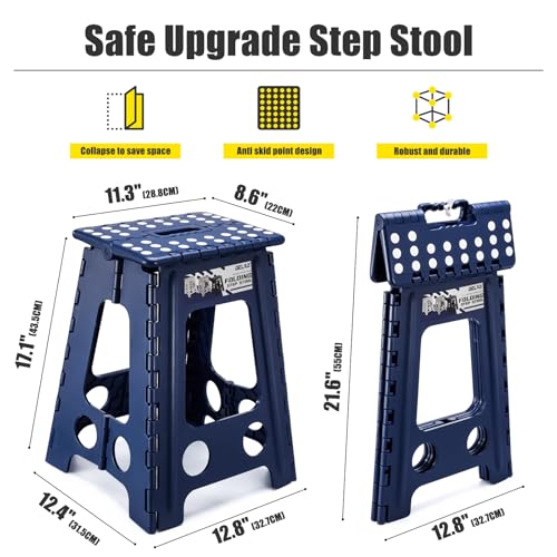 Image of Delxo Folding Step Stool 17.5 Inch,Heavy Duty Step Stools for Adults,Non Slip Folding Stool with Handle,Premium Portable Foldable Step Stool for Kitchen Bathroom Bedroom Up to 400LBS,(Royal Blue,1PC)