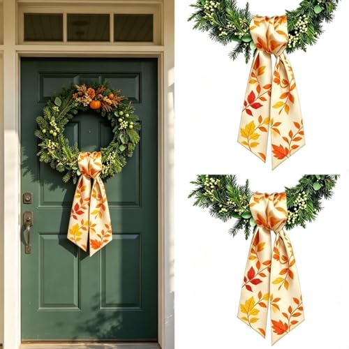 Wreath Sash for Front Door 2Pcs Fall Thanksgiving Sash Accessories for Home Birthday Party Yard Doorway Wall Autumn Holiday Decor