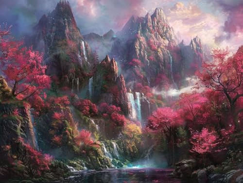 Diamond Painting Cascade Rouge 60x80 cm | Kit Broderie Diamant 5D