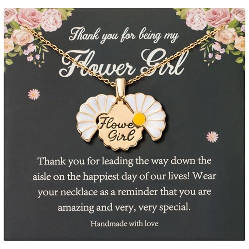 PANTIDE Flower Girl Daisy Locket Necklace - Thank You for Being My Flower Girl Proposal Gift, Engraved Stainless Steel Jewelry Gift On Wedding Bridal Shower from Bride (Gold)