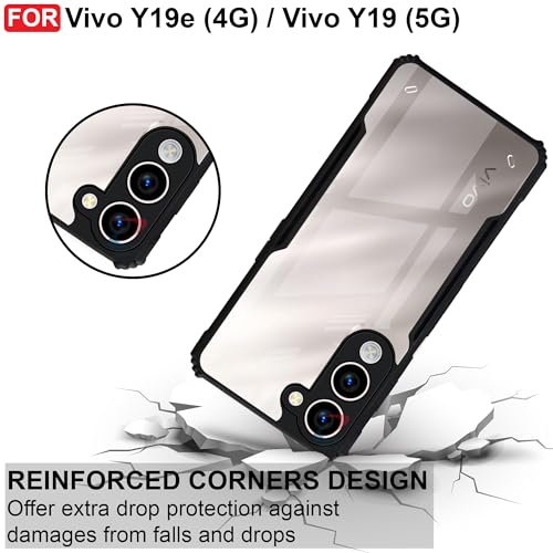 Image of CEDO Backcover for Vivo Y19e (4G) / Vivo Y19 (5G) | Camera Protection Shockproof Bumper-Edge | Acrylic Crystal Clear 360 Degree Protection TPU+PC | Transparent Eagle Back Case Cover (Black)