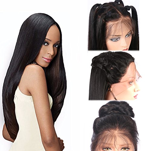 Helene Glueless Lace Front Wigs Long Straight Realistic Looking Synthetic Lace Front Wig Natural Hairline Heat Resistant Fiber Wig for Women with Baby Hair (22 Inch Black Color)