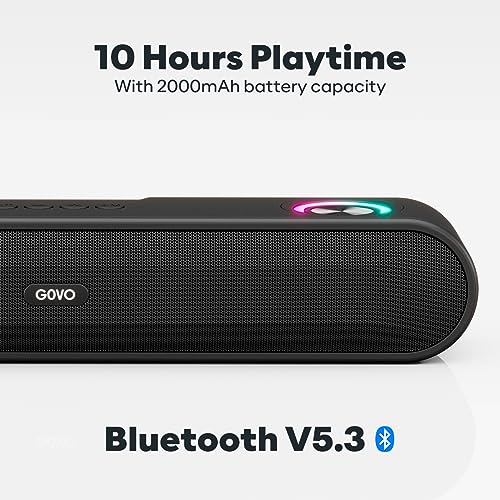 Image of (Refurbished) GOVO GoSurround 220 16W Bluetooth Sound bar, 2000 mAh Battery, 2.0 Channel with 52mm Drivers, Multicolor LED Lights with TWS, AUX, Bluetooth and USB (Platinum Black)
