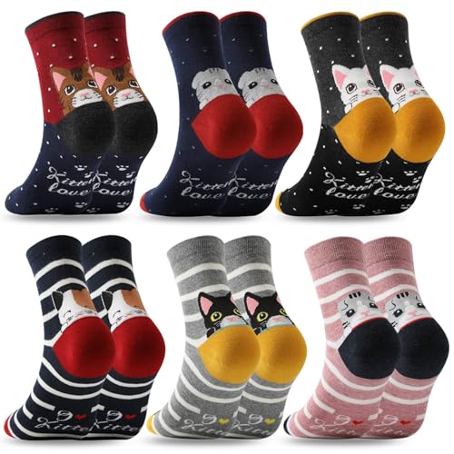MOCOCITO Calcetines Mujer, 6 Pares Calcetines de Gato...