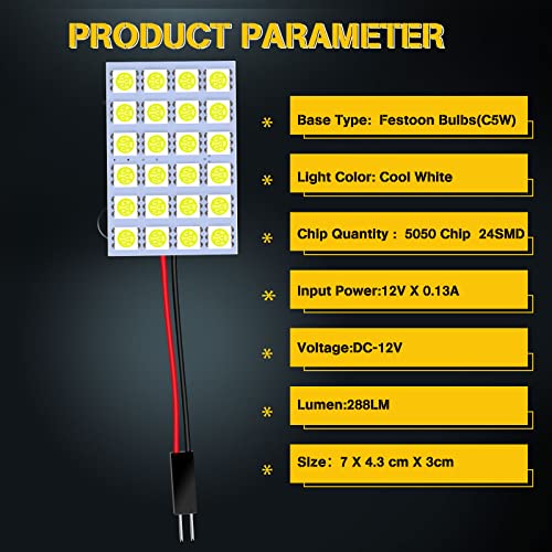 Everbrightt 5-Pack White 5050 24Smd Led Panel Dome Light Lamp Auto Car Reading Interior Lamp Dc 12V With T10 / Ba9S / Festoon Adapters #TOP2