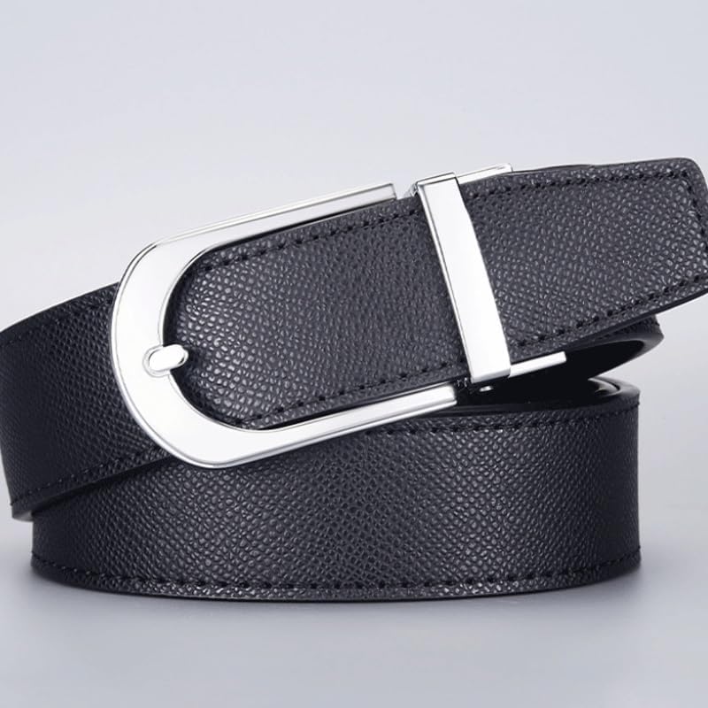 Men's Automatic Snap Business Casual Belt with Fake Fastener Genuine Leather image 2