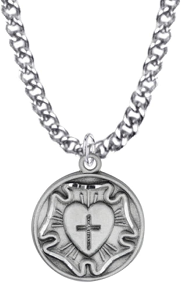 True Faith Jewelry Sterling Silver Luther's Rose Lutheran Cross Necklace Pendant Medal, 11/16 Inch