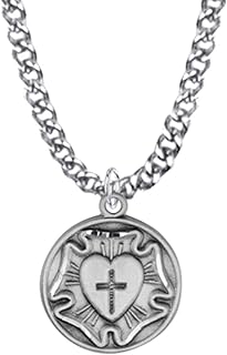 Sterling Silver Luther's Rose Lutheran Cross Necklace Pendant Medal, 11/16 Inch