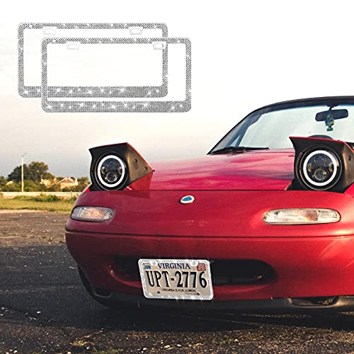 Bling License Plate Frames For Women, Diamond Rhinestone License Plate Holder 2 Pack Bedazzled Handmade Stainless Steel License Plate Frame, Sparkly Car License Plate Cover With Glitter Crystal Caps #TOP1