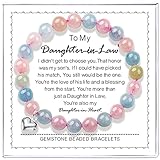 AmpleLove Daughter in Law Gifts Natural Morganite Beads Bracelet with Sterling Silver Heart Charm -