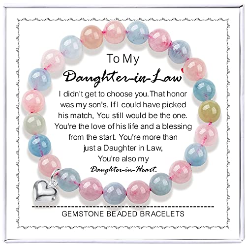 Amplelove Daughter In Law Gifts Natural Morganite Beads Bracelet With Sterling Silver Heart Charm - Perfect Wedding Or Birthday Gift For Daughter In Law #TOP2