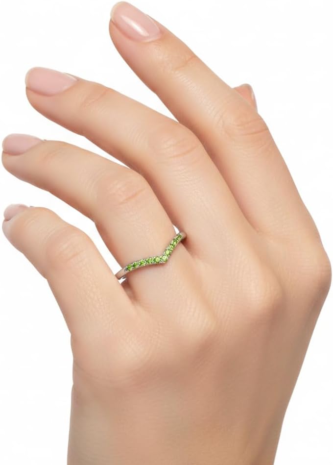 Choose Your Gemstone V Shape Daily Wear Promise 925 Sterling Silver Chevron Ring Chakra Healing Birthstone Minimalistic Jewelry Gifts for Women in Size:4,5,6,7,8,9,10,11,12