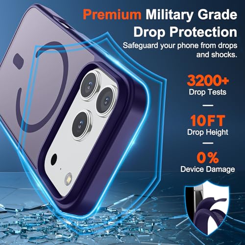 Image of SUPFINE Magnetic for iPhone 17 Pro Case (Compatible with MagSafe)(Military Grade Drop Protection) Translucent Matte Shockproof with Anti-Fingerprint Phone Cover,Dark Purple