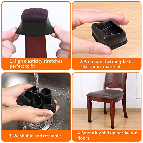 24 Pcs Square Silicone Chair Leg Floor Protectors With Felt, Floor Protectors For Chairs, Felt Furniture Pads, Chair Leg Caps Covers, Chair Socks Bar Stool Leg Floor Protectors(Fit 1.1-1.45", Black) #TOP6