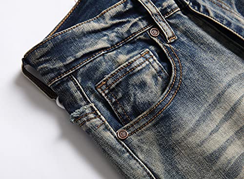 Ximximmtian Men's Biker Moto Washed Distressed Slim Fit Straight Jeans Denim (34, 2127 Blue) #TOP7