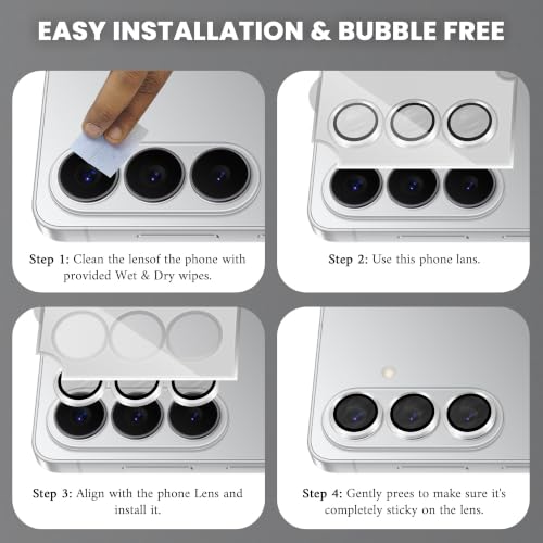 Image of ArmourPro Camera Lens Protector for Samsung Galaxy S26 and Samsung S26 Plus with Auto Alignment Installation Frame, AR+AF Coated Tempered Glass Camera Rings, Anti-Scratch, Case Friendly | Silver